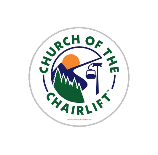 Sticker 1: Church of the Chairlift logo.